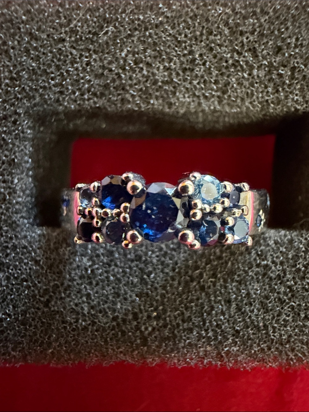 Silver Tone Blue & LT Blue Ring, SZ 7, (J296)